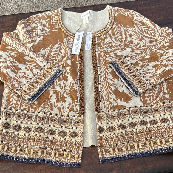 Chico's Jackets & Blazers - Chico's Tan and Cream Patterned jeweled Blazer NWT sz 2